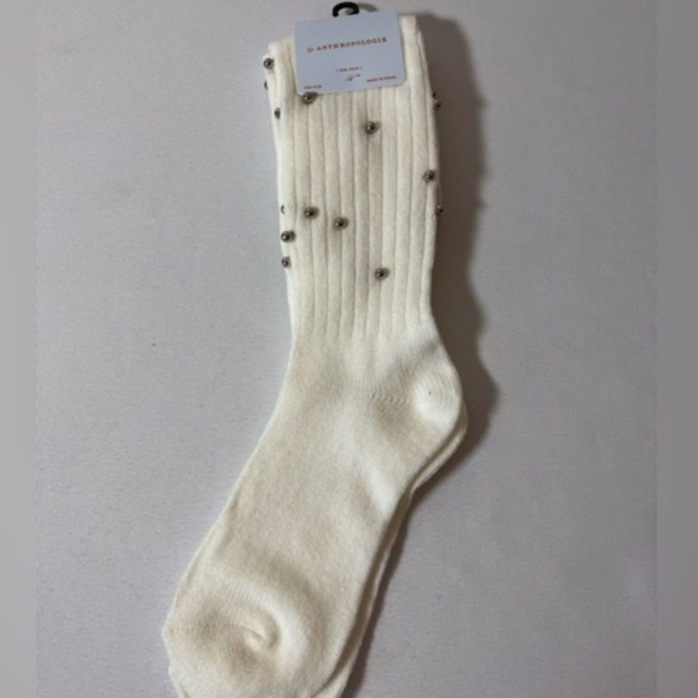 Anthropologie Knee-High Silver Embelleshed Pearl Socks NWT - Picture 2 of 4